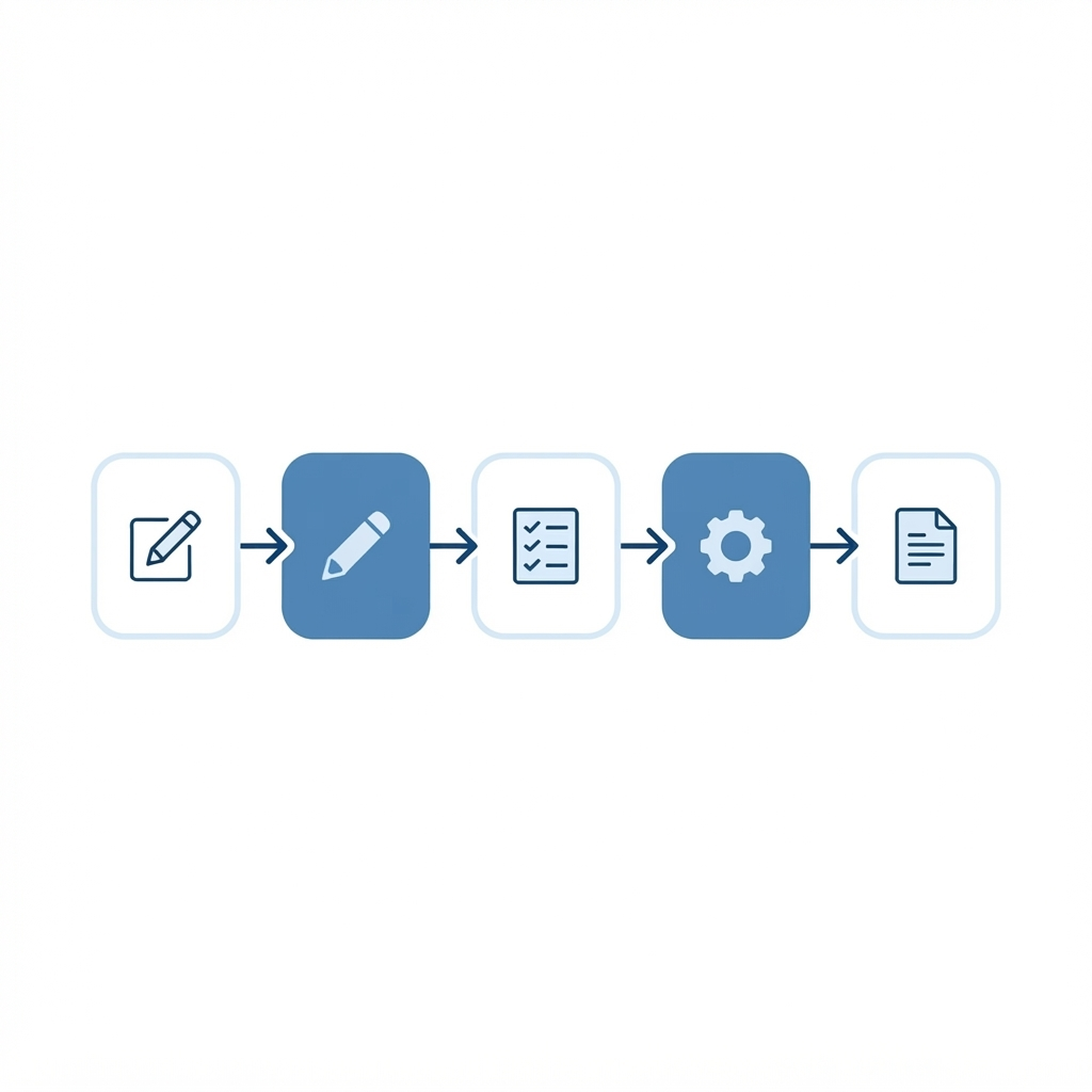 Diagrama abstracto de un flujo de proceso con cinco nodos conectados por flechas